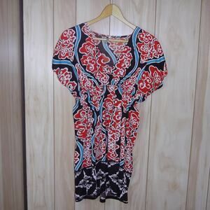 India Boutique Multicolor Floral V-Neck Short Sleeve Short Tunic Women Dress XS